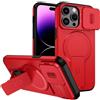 xinyunew custodia per iPhone 14 Pro Max con ring stand magnetico, cover militare antiurto con protezione fotocamera scorrevole compatible with MagSafe ricarica wireless Rosso