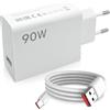 VEGOATY Caricatore USB C 90W con cavo Type C 6A da 1M, Turbo Hyper Charge Adattatore veloce per Xiaomi 15 Ultra 14t 14 Ultra 13t 12pro, Bianco, Affidabile per ufficio e viaggio