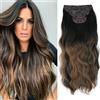 Cybelleza Extension Capelli Clip 4PCS 55cm 220g Extension a Clip Capelli Mossi Lunghi Posticci per Capelli Ondulati Sintetici Ricci Allugamento Effetto Naturale Set per Donna, Marrone ombre Caramello Biondo