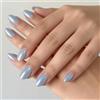 Bryxora 32 Pezzi Unghie Press On Medie a Mandorla Cromo Blu, Unghie Finte Adesive, Set Completo Manicure per Fai Da Te a Casa