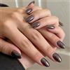 Bryxora 32 Unghie Press On Medie a Mandorla Cromate Marrone Scuro - Unghie Finte Marroni, Set Completo con Accessori per Manicure Fai da Te