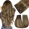 Easyouth Extension Clip Capelli Umani Ombre Marrone Extension Capelli Veri Clips Mittelbraun Balayage Miele Bionda Clip in Human Hair Extensions per Donne #4/4/27 35cm 70g 5pcs