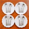 Nlinlin Set di 4 piatti in miniatura per casa delle bambole in scala 1:12 e 12 cucchiai, coltelli, forchette, stoviglie in metallo, accessori da cucina, set di piatti in porcellana per la decorazione della