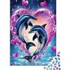 SBMASCJJZRCV Delfini Romantici Puzzle 1000 Pezzi Carta per Adulti Cuore Stile Oceano Gioco di Puzzle 1000 Pezzi Decorazione Relax Famiglia 38x26cm/1000pcs