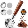 Yuehuamech Portafiltro professionale da 51 mm con 3 orecchie, per DeLonghi EC680/EC685/EC885, include imbuto dosatore per caffè espresso con schermo a disco e doppio filtro e manico in noce