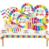 PYTRARTY Decorazioni per Feste Arcobaleno (81 Pezzi), Forniture per Feste di Compleanno, Set Stoviglie in Carta Arcobaleno con Piatti, Tovaglioli, Bicchieri e Tovaglia per 20 Persone