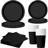 MORAINJAY Set di 68 Pezzi di Stoviglie Nero per Feste, Piatti di Carta, Bicchieri, Tovaglioli, Stoviglie per Compleanni, Matrimoni, Baby Shower, Lauree, Anniversari, Set per 16 Ospiti