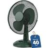 BAKAJI Ventilatore da Tavolo Diametro 40 cm con 3 Velocità Selezionabili, Funzionalità Oscillazione Automatica, Inclinazione Regolabile, Silenzioso, Potenza 45 Watt da Appoggio (Verde)