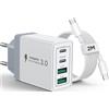 Aioneus Caricatore USB C Rapido Caricabatterie 40W 4Porto Presa Caricatore USB Multiplo Carica Cellulare Spina Adattatore Alimentatore con 2M Cavo USB C per iPhone 16 15 14 13 12 Pro Max Plus Samsung S24 S23