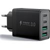 Aioneus Caricatore USB C Rapido 40W 4-Porto Alimentatore USB Presa multipla Tipo C Ricarica Veloce Spinotto Multiplo Carica Cellulare Spina Caricabatterie per iPhone 16 15 14 13 12 11 Pro Max XS XR 8,Samsung