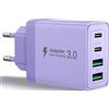 Aioneus Caricatore USB C,40W 4Porte Presa USB Multipla Spina Ricarica,Muro Caricabatterie Rapido per Samsung S24 S23 S9 iPhone 16 15 14 12 11 Pro Max iPad,Carica Rapida Alimentatore Type C Adattatore,Viola