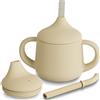 Moonkie Bicchiere 3-Step Antigoccia con Cannuccia e Manici in Silicone, Senza BPA, Lavabile in Lavastoviglie - Tazza Neonato 120 ml(Caffè Chiaro)