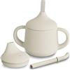 Moonkie Bicchiere 3-Step Antigoccia con Cannuccia e Manici in Silicone, Senza BPA, Lavabile in Lavastoviglie - Tazza Neonato 120 ml(Avorio)