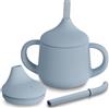 Moonkie Bicchiere 3-Step Antigoccia con Cannuccia e Manici in Silicone, Senza BPA, Lavabile in Lavastoviglie - Tazza Neonato 120 ml (Azzurro)