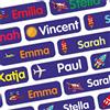 INDIGOS UG® Nome adesivo bambini per etichette bucato e cose fisse - 35x10mm - volare - blu - Abbigliamento - scuola e asilo - per penne, astucci, magliette