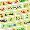 INDIGOS UG Namensaufkleber Kinder Schule - Dinosaurier - hellgrün - 120 Sticker - 35x10mm - Etiketten selbstklebend für Gegenstände - wasserfeste Klebeetiketten - Kindergarten - für Stifte, Federmappen, Brotdose