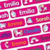 INDIGOS UG® Etichette adesive personalizzate per vestiti e altri articoli - 35x10mm - unicorno - pink - Abbigliamento - scuola e asilo - per penne, astucci, magliette - bambini