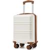 KONO Valigia trolley da viaggio in ABS + PC - Custodia rigida leggera con 4 ruote gemellate e lucchetto TSA, robusta valigetta per viaggi in aereo, affari e vacanze in famiglia, bianco crema, Ryanair