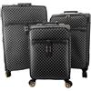 R.Leone Valigia da 1 pezzo Fino a Set 3 Trolley Espandibile grande, medio e bagaglio a mano 4 ruote in ecopelle 101 (Quadretti Nero, Set 3 Pezzi S+M+L)