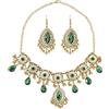VLYX Set di gioielli tradizionali indiani per donna, Collana e Orecchini Jhumka, Stile etnico boho, Matrimonio, Festa e Accessori festivi (Verde)