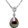 PEARLS & COLORS - Collana Gioielleria Vera Perla Coltivata di Tahiti a forma di Pera 8-9 mm - Qualita A + - Zirconi & Argento 925 - Gioiello da Donna