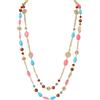 Bocar 14K placcato oro catena di collegamento 2 strati di cristallo legno acrilico colorato donne partito lungo collana regalo (NK-10084-coral)