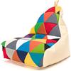 Ecopuf - Pouf Poltrona Sacco Poliestere KEIKO PATCHWORK S/M - Puffo per Sedersi - Pouf Sacco Antistrappo Antimacchia - Pouff con Maniglia - Arredamento Casa - Base Miscela/Crema