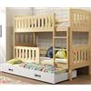 Interbeds Letto a castello QUBA a 3 posti in legno massello di pino, sponda di sicurezza, rete, cassetto, bambino e adulto, separabile in 2 letti, 3 posti (pino, 90x200)