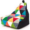 Ecopuf - Pouf Poltrona Sacco Poliestere KEIKO PATCHWORK S/M - Puffo per Sedersi - Pouf Sacco Antistrappo Antimacchia - Pouff con Maniglia - Arredamento Casa - Base Nero Nc14