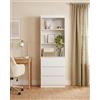Amveya Libreria Bianca con Cassetti 60x32x180cm Scaffale Legno per Salotto Ufficio Camera da Letto Mobile Contenitore Alto