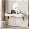 SUKY Tavolo da toeletta sospeso, con 3 cassetti, piano in vetro, supporto per tablet e portabicchieri, bianco, 120 x 40 x 45 cm (larghezza x altezza x profondità), senza specchio LED