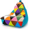 Ecopuf - Pouf Poltrona Sacco PATCHWORK Ecopelle KEIKO Taglia S/M - Puffo per Sedersi - Pouf Sacco Antistrappo Antimacchia - Poltrona Sacco Pouf con Maniglia - Base Turchese E20