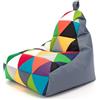 Ecopuf - Pouf Poltrona Sacco Poliestere KEIKO PATCHWORK S/M - Puffo per Sedersi - Pouf Sacco Antistrappo Antimacchia - Pouff con Maniglia - Arredamento Casa - Base Grigio Nc16