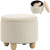 HOMCOM Pouf Contenitore Rotondo 19L con Coperchio 38.5x38.5x33.5 cm Beige