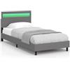 IDMarket - Letto singolo NEO con testata LED integrata e rete 90 x 190 cm PVC grigio