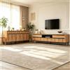 MSMOK Credenza da soggiorno, 160 x 40 x 73 cm, armadio a quattro ante, 180 x 40 x 52 cm, in legno naturale con accenti neri, adatto per TV da 75 pollici, naturale