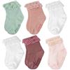 Aolso 6 Paia di Calze Antiscivolo in Cotone Traspirante, Calzini Antiscivolo in Cotone,Calzini da Bambina con Volant,Calze Antiscivolo Bambino per 0-4 Anni Neonati, Bambini, Bambine