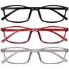 URAQT Occhiali Vista Uomo Rettangolari, 3 Pacco Occhiali Da Vista Grande per Uomo Danna, Occhiali Alla Moda, Antisabbia, Decorativi(Rosso vino, grigio, nero)