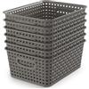 WYT Cestini portaoggetti intrecciati, colore grigio, confezione da 6, in plastica, 25,7 x 19,2 x 10,4 cm