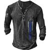keephen Magliette a Maniche Lunghe da Uomo Stile Punk con Scollo a V Oversize con Bottoni T-Shirt con Stampa Vintage