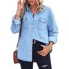Minetom Donna Camicia in Denim Elegante Manica Lunga Camicetta Blusa Camicia di Jeans Casual Bottoni Scollo V Shirts Tops B Azzurro L