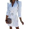 Minetom Vestito Donna Elegante Cerimonia Corto Blazer Mini Abito Manica Lunga Abiti Scollo V Abiti da Cocktail Sera con Cintura A Bianco XL