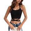 Auriselle Strappy Crop Top Canotta Y2K Senza Maniche per Le Donne Sexy Top con Cravatta Trasversale Slim Stretch per Partito, Estate Sera Moda Intima, Nero, L