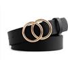 JILLICK Cintura da donna nera con fibbia dorata a doppio anello e design in ecopelle resistente, offre una vestibilità comoda regolabile per abiti, jeans e abiti a vita alta con un tocco moderno chic