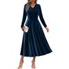 Minetom Vestito da Cerimonia Velluto Donna Elegante Autunno Inverno Vestiti Scollo a V Tinta Unita Manica Lunga Abito Lungo da Sera Cocktail