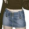 Minetom Donna Gonna Corta Casual Solida Colore Mini Gonna di Jeans Vintage Elasticizzata Tubino Slim Fit Denim Gonne con Cintura A Blu XS