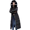 OMZIN Signore Inverno Sopra Il Ginocchio Giacca Pelliccia Sintetica Con Cappuccio Maxi Lungo Puffer Giù Cappotto Con Cintura Nero M