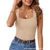Placitiume Canotte da donna in maglia a costine | Camicie estive casual senza maniche con scollo quadrato, Albicocca, S