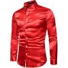 LOIJMK Camicia da uomo lucida, slim fit, in raso, a maniche lunghe, per il tempo libero, per il lavoro, in tinta unita, con risvolto, Colore: rosso, s