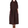 GMQWRK Abito midi da donna in velluto a coste nero marrone vintage con bottoni a maniche lunghe con colletto autunno primavera leggero camicia con colletto camicia vestito freddo casual uso quotidiano